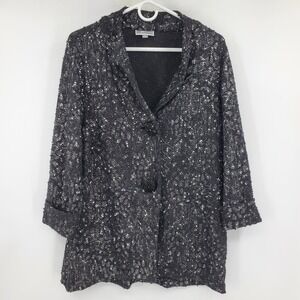 JM Collection Womens Black Silver Boucle Longline Jacket Metallic‎ M Dressy